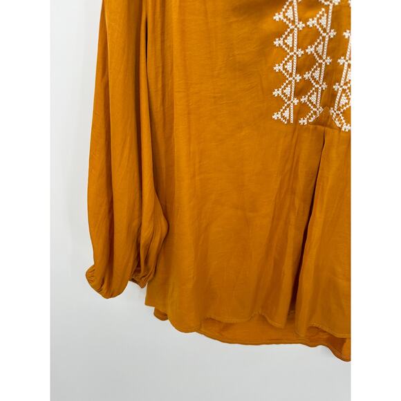 Anthropologie Dolan Top Women MEDIUM Orange Alvia V-Neck Embroidered Tunic - Picture 3 of 8